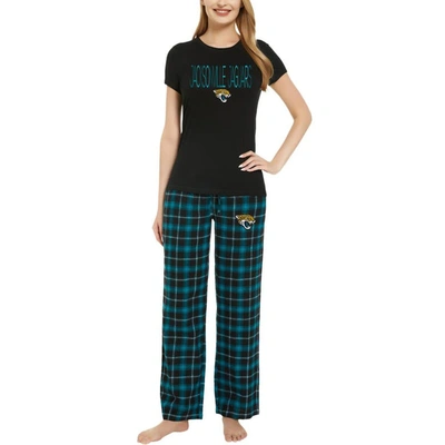 Shop Concepts Sport Black/teal Jacksonville Jaguars Arctic T-shirt & Flannel Pants Sleep Set