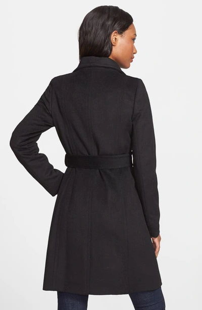 Shop T Tahari 'izzy' Asymmetrical Wool Blend Coat In Black