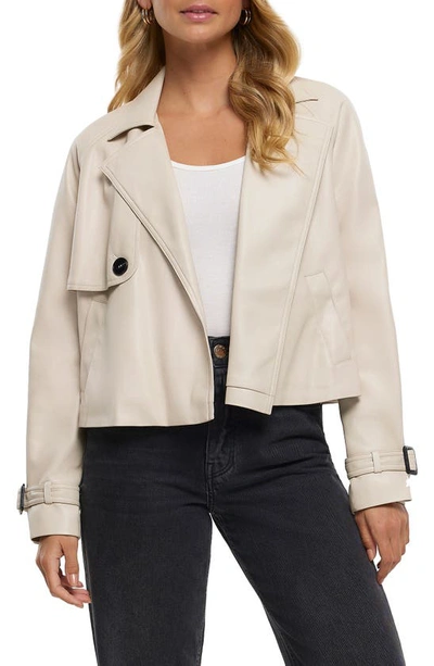 Shop River Island Faux Leather Crop Trench Coat In Cream