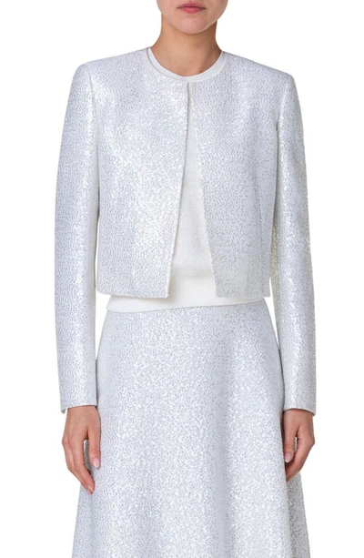 Shop Akris Hassell Sequin Wool Blend Crop Jacket In 011 Ecru