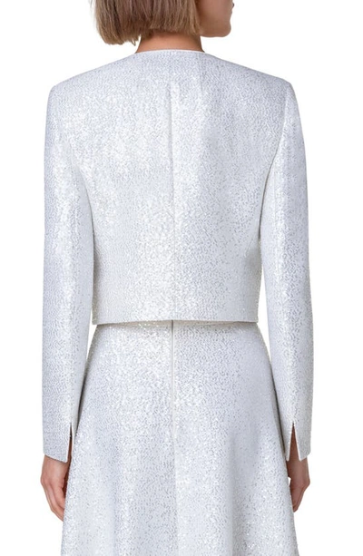 Shop Akris Hassell Sequin Wool Blend Crop Jacket In 011 Ecru