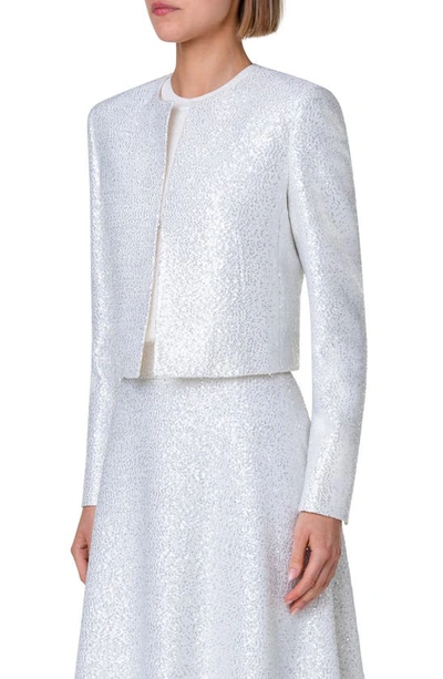 Shop Akris Hassell Sequin Wool Blend Crop Jacket In 011 Ecru