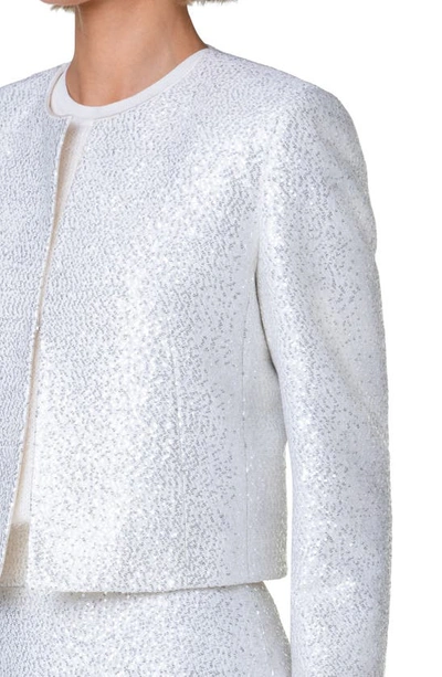 Shop Akris Hassell Sequin Wool Blend Crop Jacket In 011 Ecru