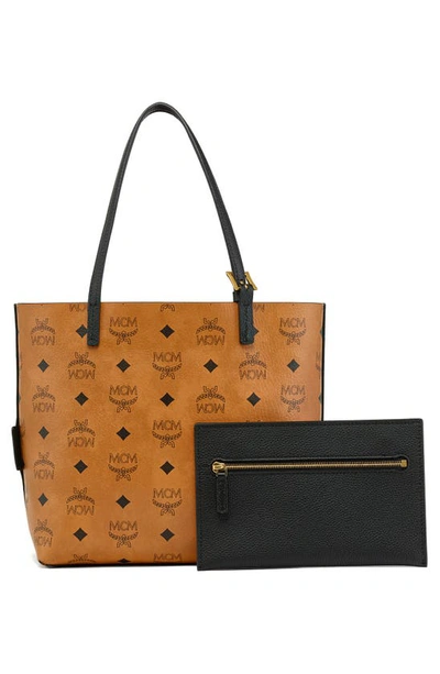 Shop Mcm Mini Lauretos Reversible Leather Shopper Bag In Black