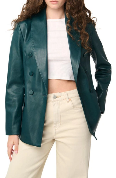 Shop Blanknyc Double Breasted Faux Leather Blazer In Green Room