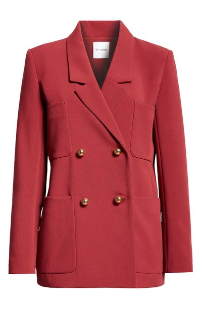 Shop St John Double Breasted Stretch Cady Blazer In Raspberry