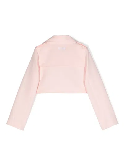 Msgm Double-breasted Cropped Jacket In Pink