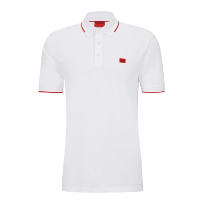 Shop Hugo Cotton-piqu Slim-fit Polo Shirt With Logo Label In White