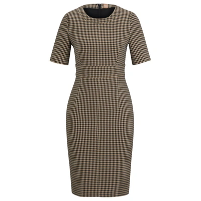 Shop Hugo Boss Slim-fit Dress In Checked Stretch Material In Beige