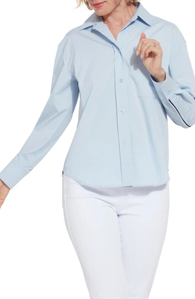 Shop Lyssé Sofia Piped Button-up Shirt In Oxford Blue