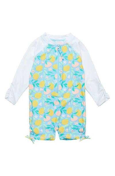 Snapper Rock Lemon Drops Long Sleeve Sun Romper In Blue Yellow Multi