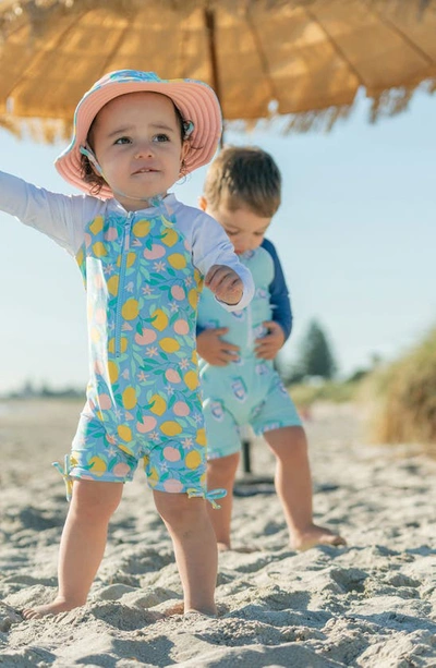 Shop Snapper Rock Lemon Drops Long Sleeve Sun Romper In Blue Yellow Multi