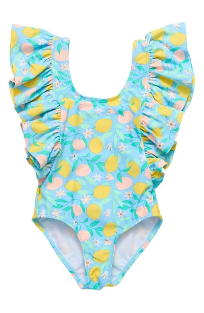 Snapper Rock Lemon Drops Wide Frill Swimsuit In Blue Multi