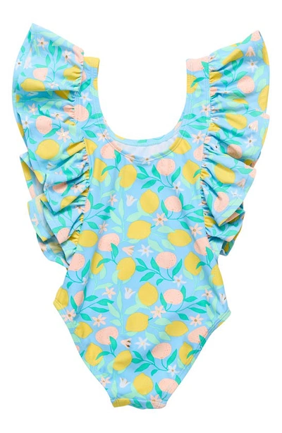 Snapper Rock Lemon Drops Wide Frill Swimsuit In Blue Multi