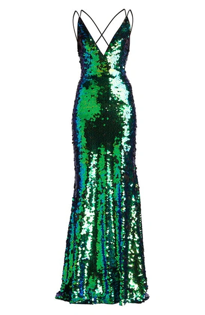 Sho By Tadashi Shoji Sequin Strappy Mermaid Gown In Green Blue