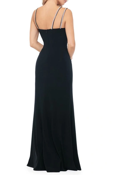 Shop Xscape Asymmetric Rhinestone Strap Gown In Black/ Black