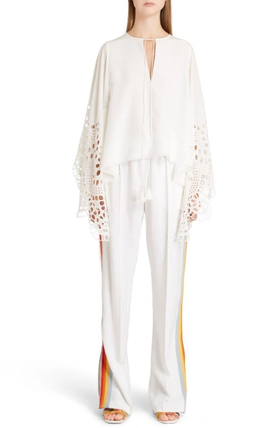 Shop Chloé Broderie Anglaise Angel Sleeve Silk Blouse In Milk