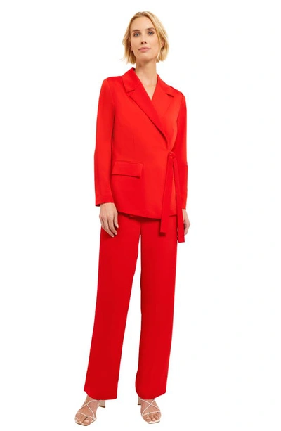 Misook Side Tie Notched Collar Blazer In Sunset Red
