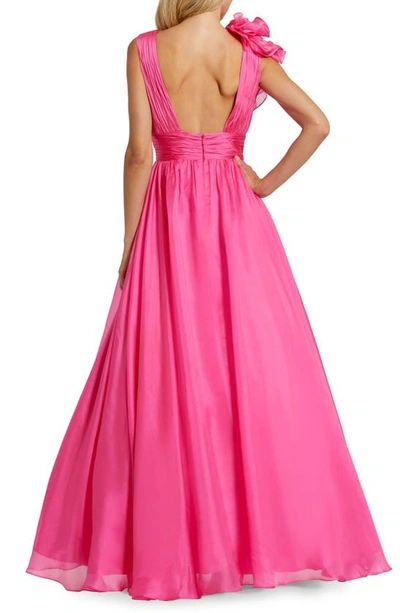 Shop Mac Duggal Ruffle Detail Ruched Chiffon Ballgown In Hot Pink