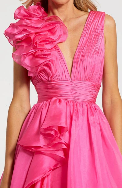 Shop Mac Duggal Ruffle Detail Ruched Chiffon Ballgown In Hot Pink