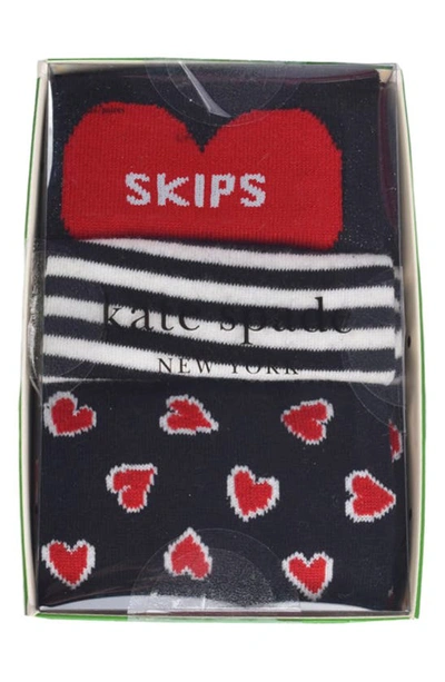 Shop Kate Spade Assorted 3-pack Valentine Crew Socks In Black