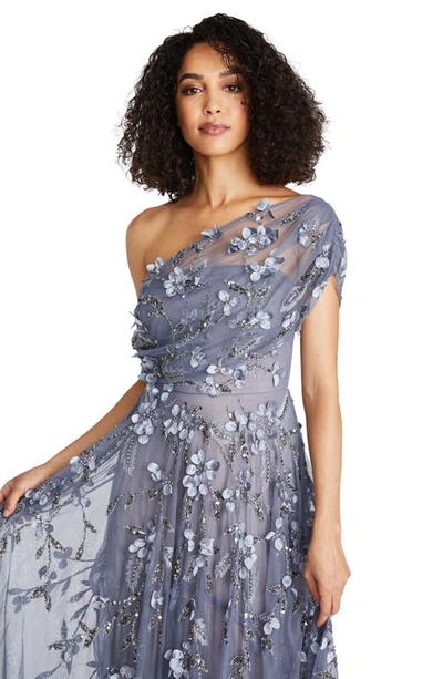 Shop Theia Fiorella Floral Embellished One-shoulder Gown In Periwinkle