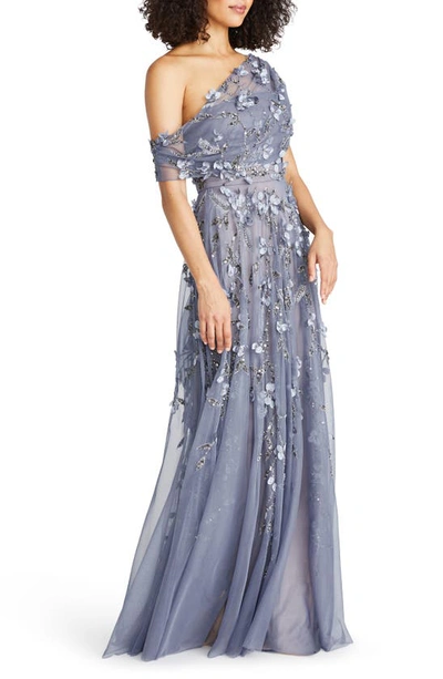 Shop Theia Fiorella Floral Embellished One-shoulder Gown In Periwinkle