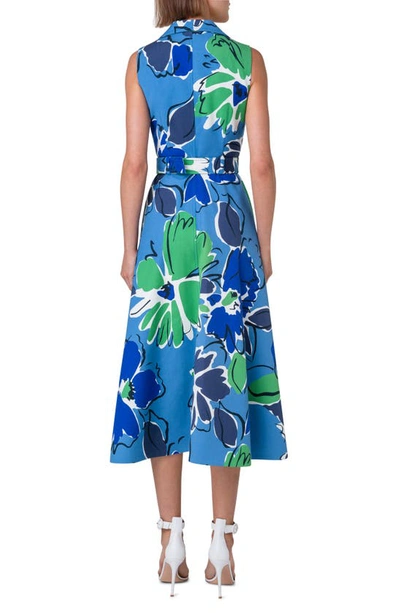 Shop Akris Abraham Floral Print Sleeveless Shirtdress In Denim-leaf