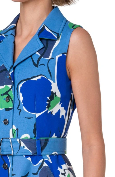 Shop Akris Abraham Floral Print Sleeveless Shirtdress In Denim-leaf