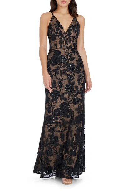 Shop Dress The Population Sharon Floral Sequin Sleeveless Mermaid Gown In Black Multi