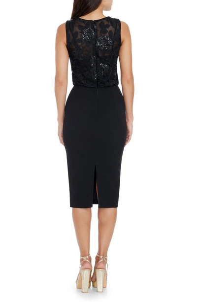 Dress The Population Amada Sequin Mixed Media Sheath Midi Dress In Black Multi