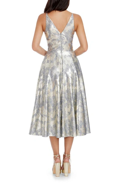 Shop Dress The Population Delilah Metallic Floral Fit & Flare Midi Dress In Pewter Multi