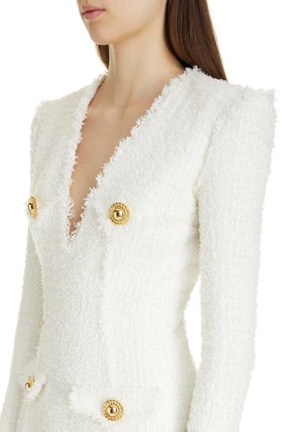 Shop Balmain Long Sleeve Tweed Dress In 0fa White