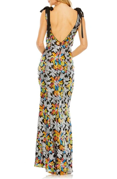 Shop Mac Duggal Embellished Bow Strap Gown In Silver Multi