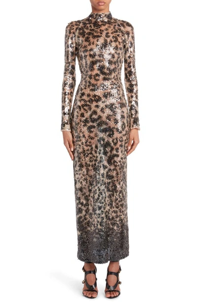 Tom Ford Sequin Leopard Print Long Sleeve Gown In Marron Glace ModeSens