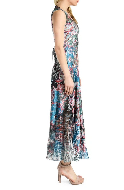 Shop Komarov Lace-up Back Charmeuse Dress In Peacock Paisley
