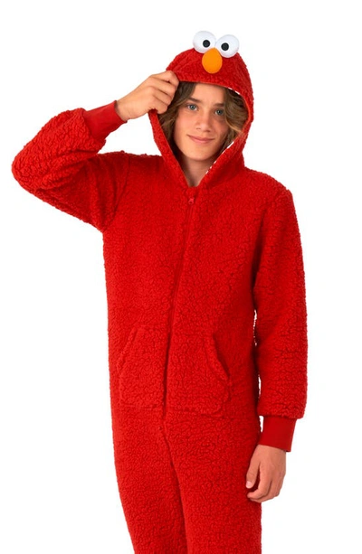Opposuits Big Boys Elmo Zip Up Onesie Outfit In Red