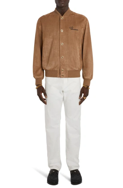 Versace Medusa Head-motif Mid-rise Straight-leg Jeans In White