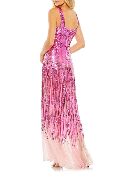 Shop Mac Duggal Sequin Cross Front Mesh Hem Gown In Hot Pink