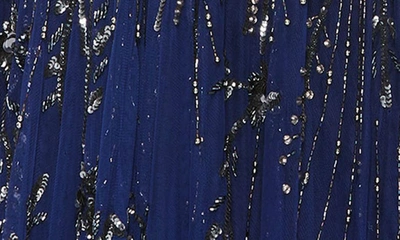 Shop Mac Duggal Beaded Plunge Neck Gown In Midnight