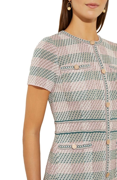 Shop Misook Bold Plaid Knit Sheath Dress In Rose Petal/ Macchiato/