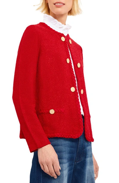 Shop Misook Braided Trim Tweed Jacket In Sunset Red