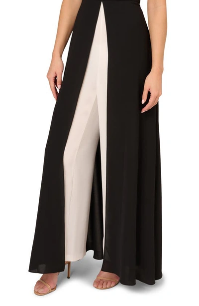 Shop Adrianna Papell Off The Shoulder Maxi Jumpsuit In Black/ Ivory
