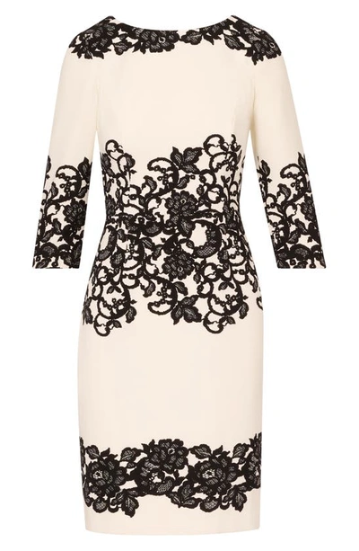 Shop Adrianna Papell Scroll Lace Sheath Dress In Ivory/ Black