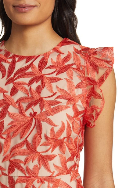 Shop Sam Edelman Leaf Embroidered Ruffle Minidress In Coral