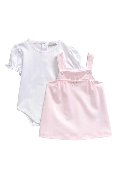 Shop Kissy Kissy Bunny Cotton Bodysuit & Overall Dress Set In Pink/ White