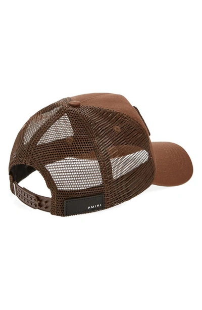 Shop Amiri Staggered Logo Trucker Hat In Brown