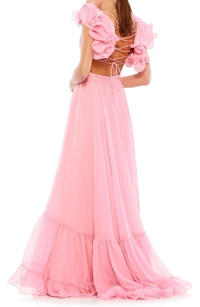 Shop Mac Duggal Rosette Chiffon Cutout Empire Waist Gown In Blush