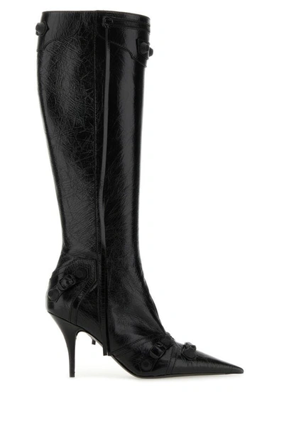 Shop Balenciaga Woman Black Leather Cagole Boots