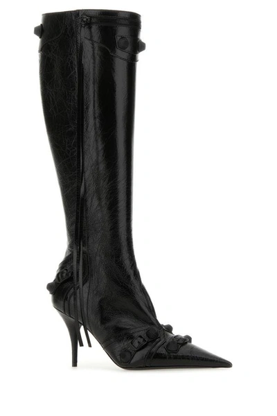 Shop Balenciaga Woman Black Leather Cagole Boots